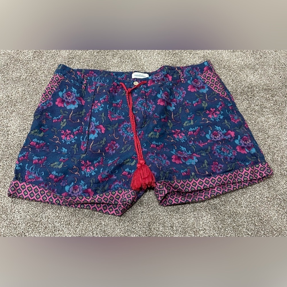 Sundance Kalini Navy Multi Floral Linen Blend Tasseled Boho Size PXL Petite